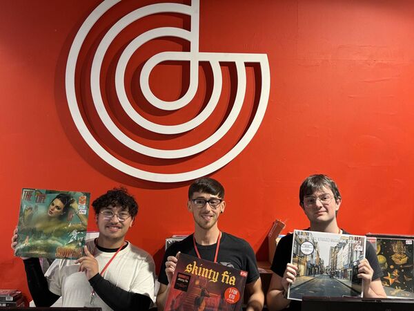 Andrew Mansfield, Brandon O'Neill and Oisín Jackson are staff members in the newly-opened Golden Discs shop in Fairgreen Shopping Centre 