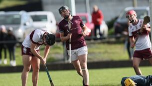 <p>John Murphy celebrates after scoring the only goal of the game during Naomh Bríd's win over Delvin Photo: Pat Ahern</p>