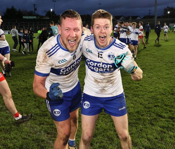 Grange's Cillian Murphy and Ned Pender are delighted at full time. Grange's Cillian Murphy and Ned Pender are delighted at full time.