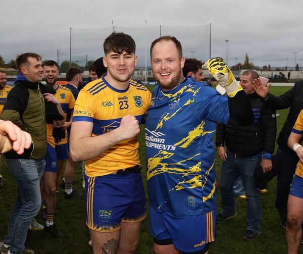 St Patrick's Jamie Farnon and Anthony Moran celebrate their victory over Ballon in the Tabot Hotel JF 'C' final replay. St Patrick's Jamie Farnon and Anthony Moran celebrate their victory over Ballon in the Tabot Hotel JF 'C' final replay.