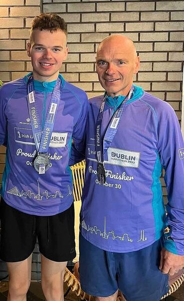 Father and son team Ben and Benny Dowling from Tinryland that completed the Dublin City Marathon. 