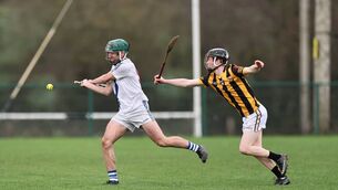 <p>Dylan McGrath clears his lines for Carlow Town with Eamonn Lalor from Naomh Eoin applying the pressure.</p> <p>Dylan McGrath clears his lines for Carlow Town with Eamonn Lalor from Naomh Eoin applying the pressure.</p>