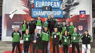 <p>Carlow Karate Full Team Photo at IKU European Championships</p>