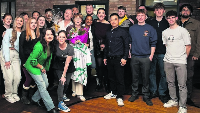 <p class="contextmenu internal_Caption">The staff of Horan’s Bar, Baltinglass, present Eamon and Maree with farewell gifts as the couple retire from the pub trade</p>