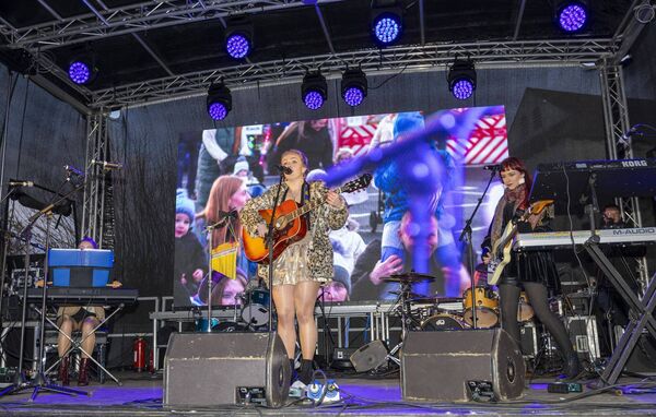 Maryann and her band performing at Lightfest in Carlow Town Hall car park. 
