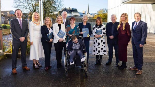 President Catherine Connolly with representatives from Family Carers Ireland, the Higher Education Authority and SETU. Photo: Patrick Browne President Catherine Connolly with representatives from Family Carers Ireland, the Higher Education Authority and SETU. Photo: Patrick Browne