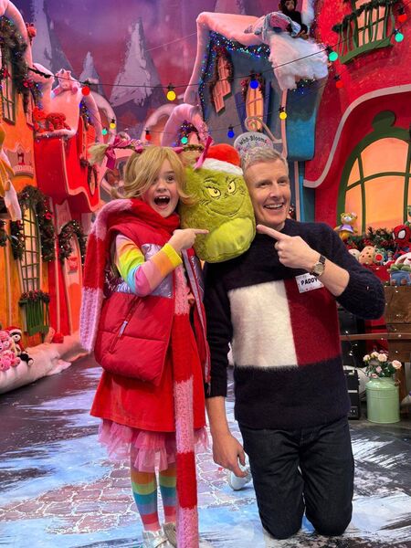 Poppy Madden from Carlow rehearsing a scene from The Grinch with presenter Patrick Kielty 