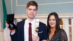<p>Sergeant Fergal O'Connor was awarded a bronze medal and a certificate of bravery at the National Bravery Awards 2025, pictured with his wife, Jenny Photo: Maxwell Photography </p>