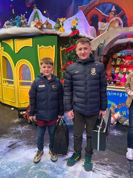 Tadhg, left and Conall Butler on the set of The Late Late Toy Show 