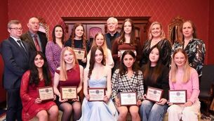 <p>Presentation College junior academic awards. Back row: Deputy principal, Gary Carley, principal Ray Murray, deputy principal Sinéad McCarthy, students Judyta Dzierba and Isobel Cole, chairperson of BOM Fr Conn Ó Maoldhomhnaigh, Rose O’Connor, year head Georgina Maher, dean Orla O’Driscoll, Dean of Year. Front row: Isha Kamalon, Aoife Owens, Lilianne Dempsey, Dikshaya Rijal, Yingxin Chen, Amelia Cole</p> <p>Presentation College junior academic awards. Back row: Deputy principal, Gary Carley, principal Ray Murray, deputy principal Sinéad McCarthy, students Judyta Dzierba and Isobel Cole, chairperson of BOM Fr Conn Ó Maoldhomhnaigh, Rose O’Connor, year head Georgina Maher, dean Orla O’Driscoll, Dean of Year. Front row: Isha Kamalon, Aoife Owens, Lilianne Dempsey, Dikshaya Rijal, Yingxin Chen, Amelia Cole</p>