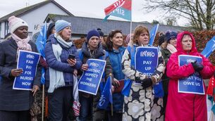 <p>Caredoc workersf pictured on strike at their headquarters in Carlow. Pic: © Michael O’Rourke Photography</p>