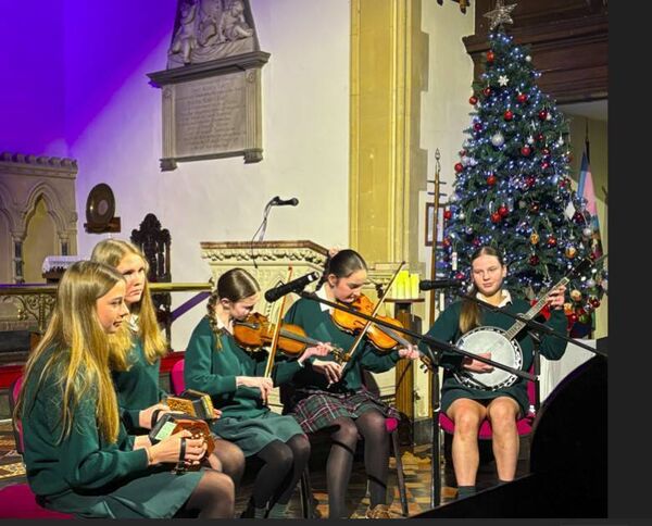 Members of St Leo's College trad group performing a few tunes at the concert 