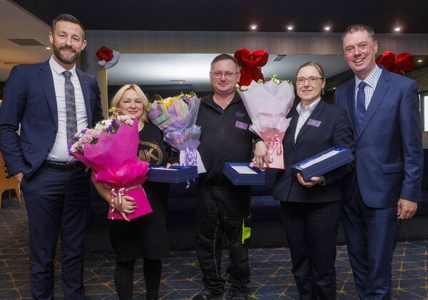 General Manager Daniel McCarthy, left, and Philip Gavin, Managing Director The Talbot Collection, right made presentations to long serving staff members Danuta Staszel, Peter Janosko and Bozena Tamiola
