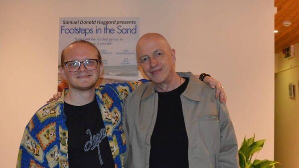 Mark Shilov composed music and edited Footsteps on the Sand, pictured here with Paul Huggard 