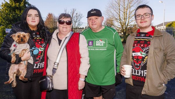 Shannon, Clodagh, PJ and Matthew Nolan and their dog Max at the GOAL Mile on Christmas morning Shannon, Clodagh, PJ and Matthew Nolan and their dog Max at the GOAL Mile on Christmas morning