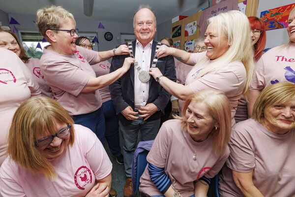 March: Cathaoirleach Fergal Browne got a helping hand with his chain of office when he officially opened the Forge Hen Shed in John Sweeney Park, Carlow March: Cathaoirleach Fergal Browne got a helping hand with his chain of office when he officially opened the Forge Hen Shed in John Sweeney Park, Carlow