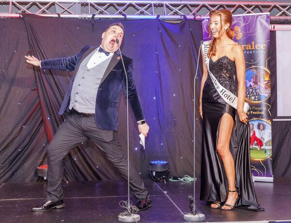 March: MC Ollie Turner from Galway FM with Leah O'Brien during the Carlow Rose competition