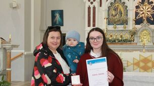 <p>Sarah with her proud mother, Clare and her cousin, Charlie Meaney </p> <p>Sarah with her proud mother, Clare and her cousin, Charlie Meaney </p>