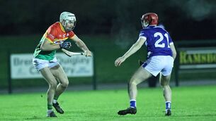 <p>Paddy Boland finds himself faced by Fiachra C Fennell from Laois</p>