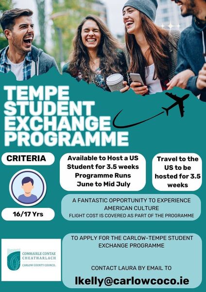 Carlow County Council Poster for Tempe-Carlow Student Exchange Programme.