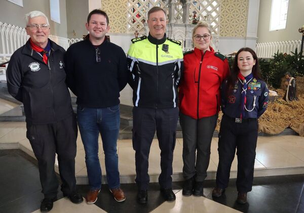 Scout Kevin Murphy, Dermot Scully from Carlow Fire Service, Sgt Conor Egan, Chloe Broderick from the Order of Malta and Carlow Scout, Anna Walsh