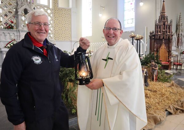 Keeping it light with scout leader Kevin Murphy with Fr Thomas O'Byrne