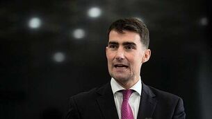 Irish Guards led by Irish Wolfhound mascot in St Patrick’s Day parade in Hampshire