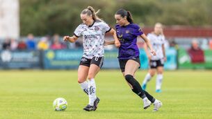 <p>Aoife Kelly (right) in action during last season's All-Island Cup Final against Bohemians Photo: ©INPHO/Morgan Treacy</p>