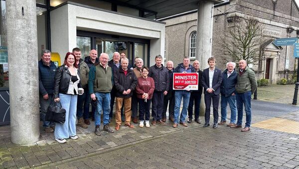 Carlow IFA members and councillors outside the County Council offices on Monday. 