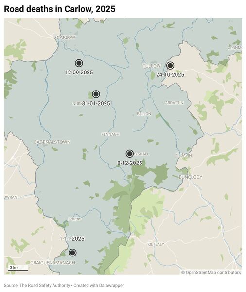 Where the fatal accidents occurred in Co Carlow Where the fatal accidents occurred in Co Carlow
