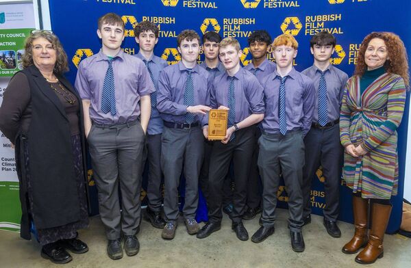 The Best Film Award went to St Mary's Knockbeg College for their film 'Whispers of the Forest'. Also shown are environmental awareness officer Dee Sewell and teacher Rachel Hott (right) The Best Film Award went to St Mary's Knockbeg College for their film 'Whispers of the Forest'. Also shown are environmental awareness officer Dee Sewell and teacher Rachel Hott (right)