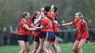 <p>St Leo's celebrate their incredible win in the Junior football All Ireland semi final with a last gasp point over Cashel Community School	Photos: Pat Ahern</p>