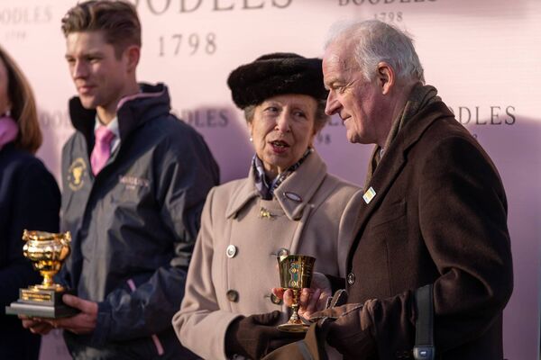 Willie Mullins with Princess Anne after Gaelic Warrior won the Cheltenham Gold Cup. Photo: INPHO/Morgan Treacy.