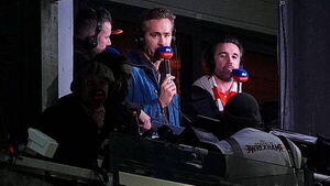Ryan Reynolds and Rob Mac cheer on Wrexham from Sky Sports commentary box