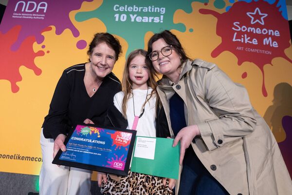 Pupil Ayda Doyle-Murphy and teacher Bláithín Reid of Our Lady's NS, Nurney with director of the National Disability Authority Dr Aideen Hartney Pupil Ayda Doyle-Murphy and teacher Bláithín Reid of Our Lady's NS, Nurney with director of the National Disability Authority Dr Aideen Hartney