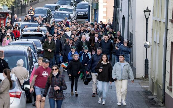 Crowds follow as Cheltenham Gold Cup Winner Gaelic Warrior is paraded through Leighlinbridge Photo: ©INPHO/Laszlo Geczo