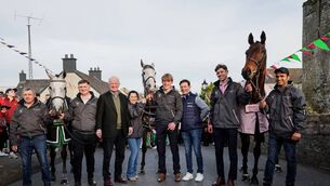 <p>Champion Hurdle winning horse Lossiemouth, Champion Chase Il Etait Temps and Cheltenham Gold Cup Winner Gaelic Warrior with grooms and Willie Mullins and Paul Townend Photo: ©INPHO/Laszlo Geczo</p>