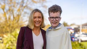 <p>Charlie Ó Cianáin and sponsor Trisha O'Reilly</p>