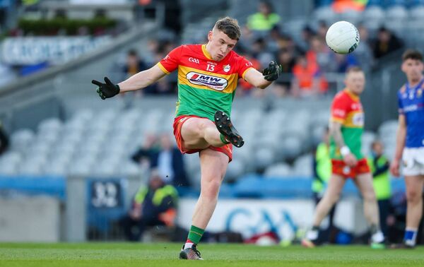 Liam Gavin scores a first half free for Carlow Photo: ©INPHO/Nick Elliott