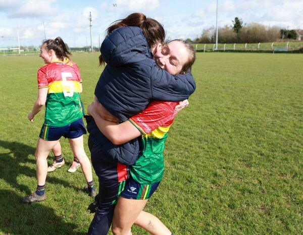 Carlow captain Róisín Bailey celebrates after her side defeated Offaly and quaified for the NFL Division 4 final. Carlow captain Róisín Bailey celebrates after her side defeated Offaly and quaified for the NFL Division 4 final.