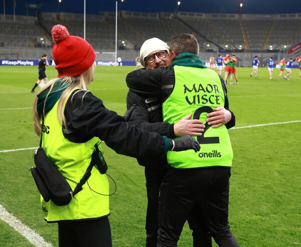 Joe Murphy is hugged by Christy Bolger at the final whistle Photo: Pat Ahern Joe Murphy is hugged by Christy Bolger at the final whistle Photo: Pat Ahern