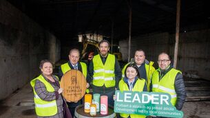 <p>Celebrating breaking ground on the new Flying Tumbler whiskey production facility at Larch Grove Farm, Carlow were: Annette Fox, CEO of Carlow County Development Partnership; cllr Tommy Kinsella; Patrick Walsh, Flying Tumbler Irish Whiskey; Erica Fox, LEADER co-ordinator at CCDP; David Nolan of Thcoda Ltd; and Seamus Doran, Carlow LEO </p>