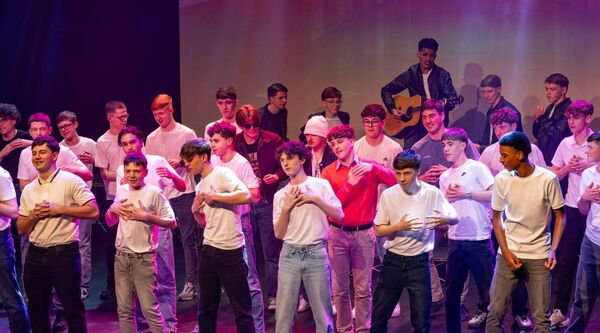 Cast members during the St Mary's Academy CBS and Gaelcholáiste Cheatharlach presentation of ‘Grease’ in the George Bernard Shaw Theatre in Visual Photo: michaelorourkephotography.ie
