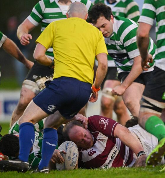 Scott Caldbeck touches down for Tullow second try during the Bank of Ireland Provincial Towns Cup semi-final against Naas Photo: Shauna Clinton/Sportsfile Scott Caldbeck touches down for Tullow second try during the Bank of Ireland Provincial Towns Cup semi-final against Naas Photo: Shauna Clinton/Sportsfile