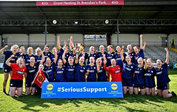Carlow players celebrate with the Lidl National League Division 4 Cup Carlow players celebrate with the Lidl National League Division 4 Cup