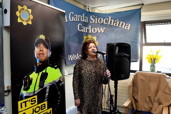 Tina Kavanagh in full voice at the coffee morning in Carlow Garda Station
