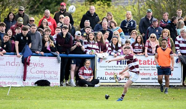 Tullow fly half Peter Burgess kicks a conversion. 