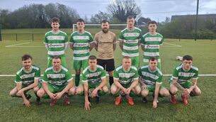 <p>The New Oak team line before they beat St Pats to reclaim the Nationalist Premier Division league title</p>