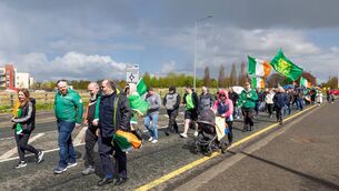 <p>People pictured at the start of fuel protest who gathered at the Four Lakes Retail Park and walked to the Liberty Tree in Carlow. Pic: © Michael O'Rourke Photography 2026</p>