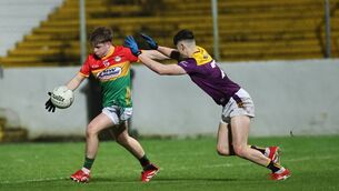 <p>Carlow's Finnán Nolan lines up a shot Photo: Pat Ahern</p>